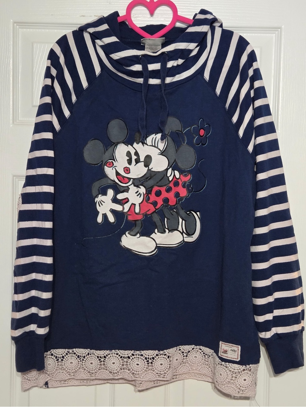 Authentic Disney Parks Mickey and Minnie Mouse Crochet Accent Hoodie Size XXL